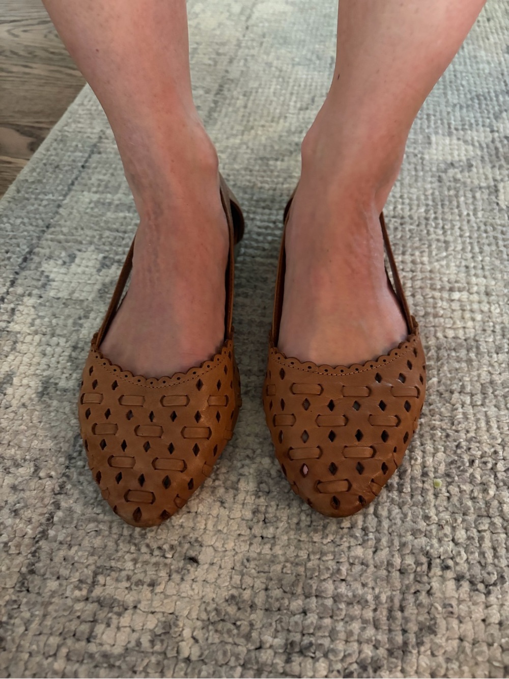 Spring Step Leather Tan Laser-Cut Pointed Toe Flats